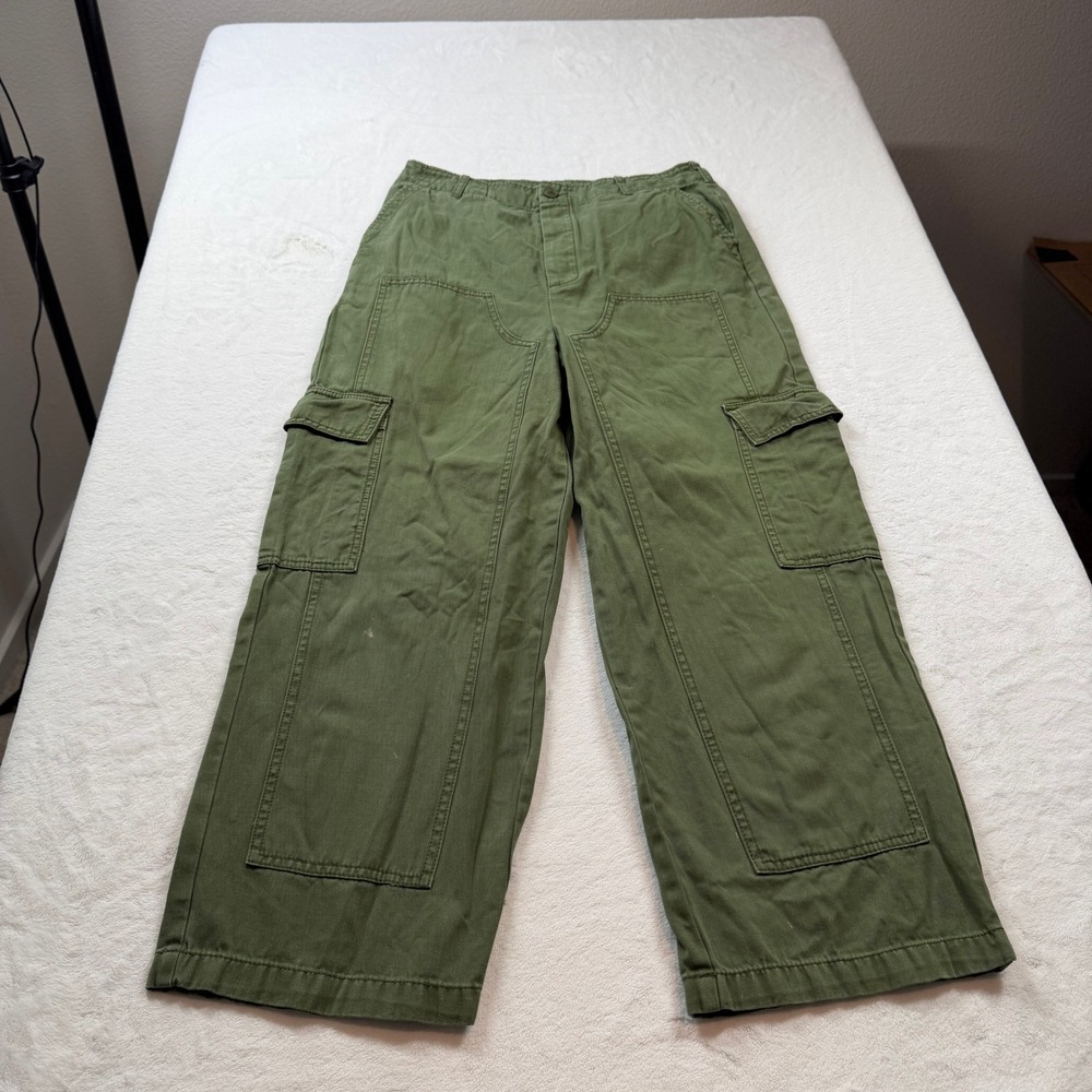 Universal Thread Cargo Pants Womens 6 Green Good Wide Leg Utility 100% Cotton